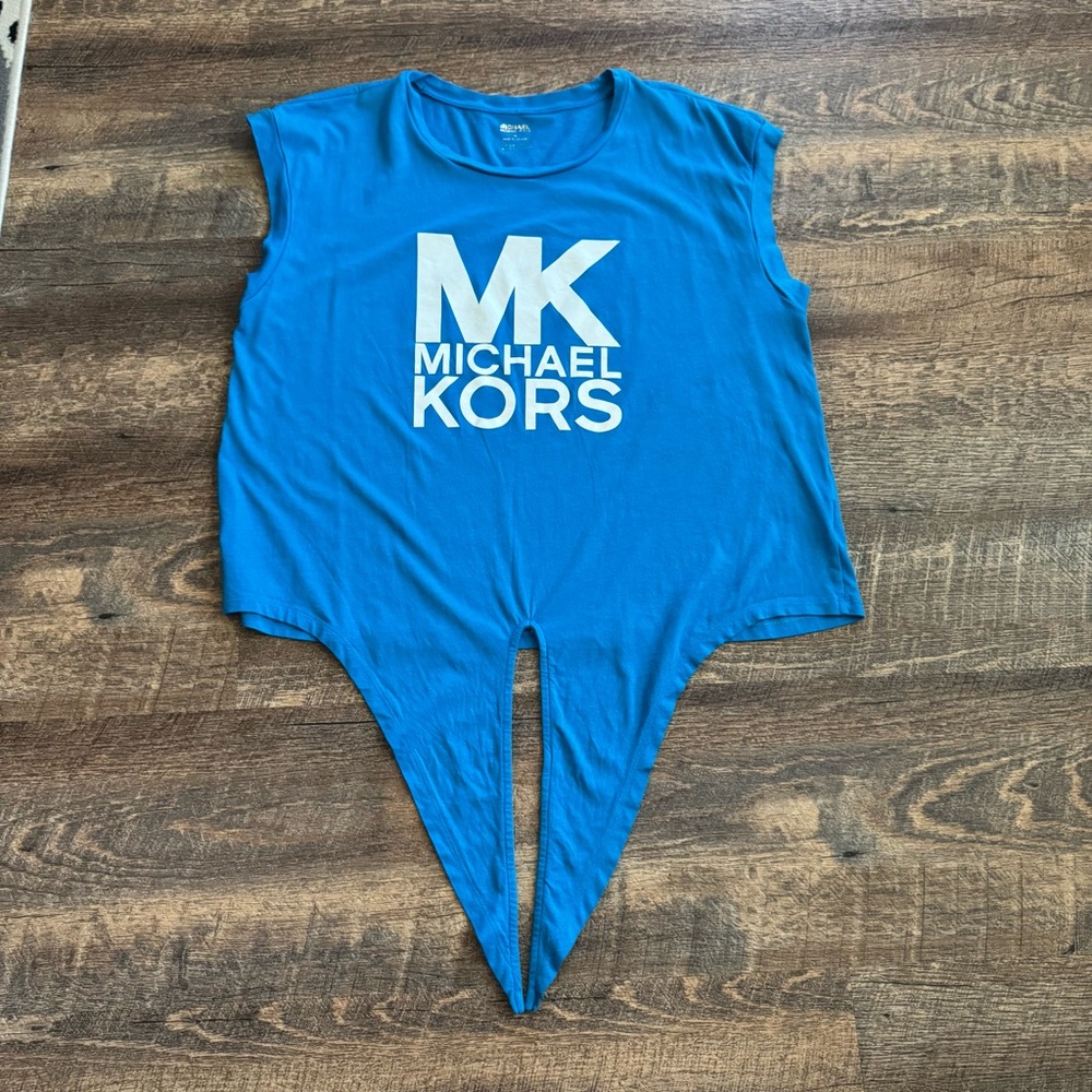 Michael Kors Teal Crewneck sleeveless Tie front shirt